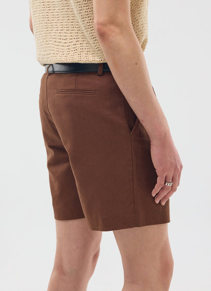 Pleated Linen Shorts - Brown | Percival