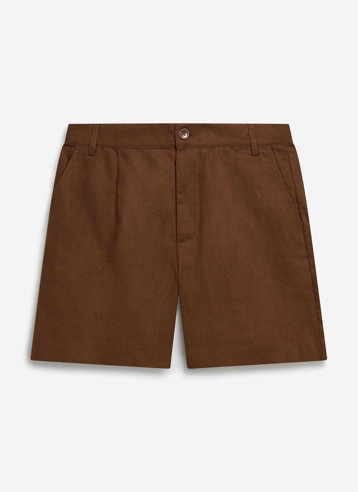 Pleated Linen Shorts - Brown | Percival