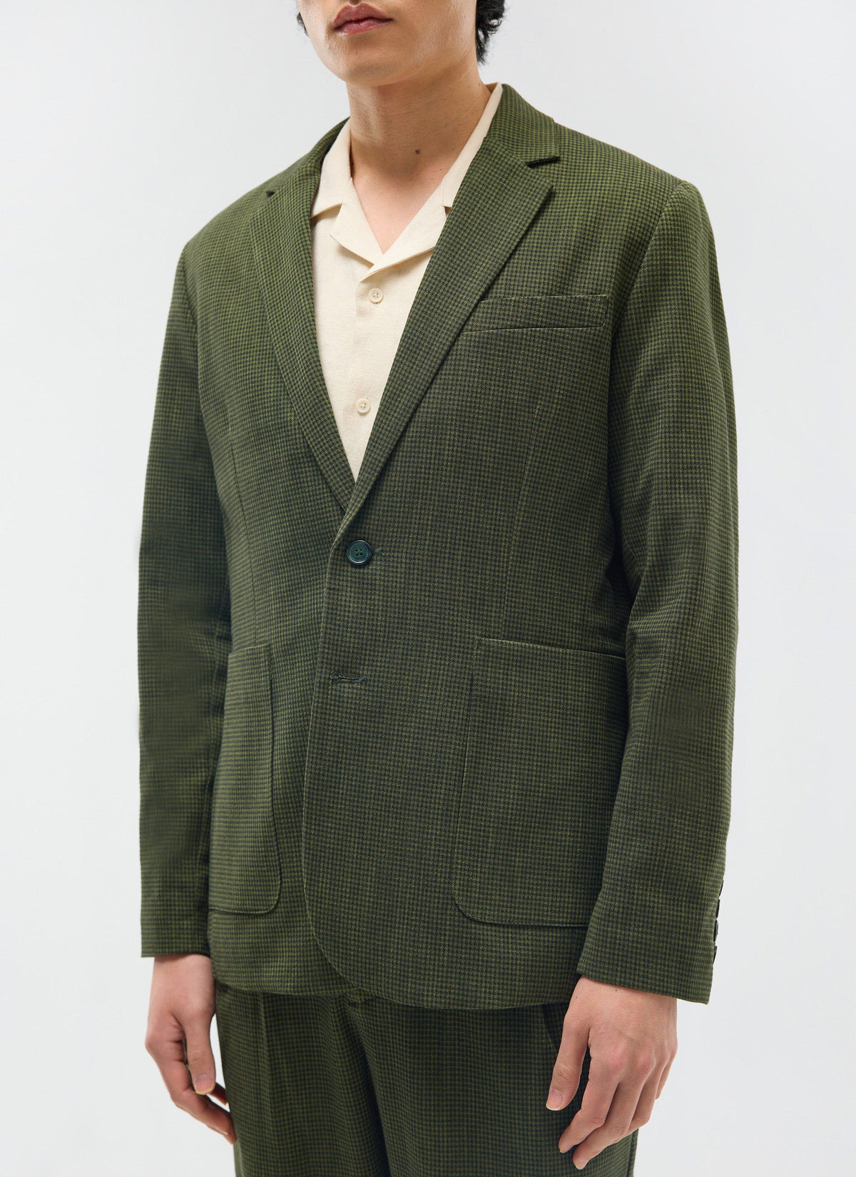Men's Houndstooth Relaxed Blazer - Suit Jacket - Forest Green | Percival