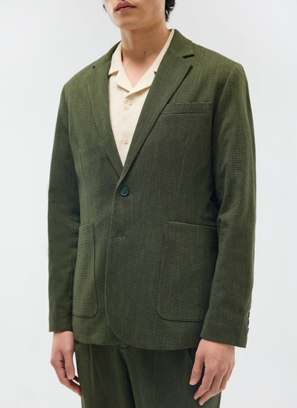 Men's Houndstooth Relaxed Blazer - Suit Jacket - Forest Green | Percival