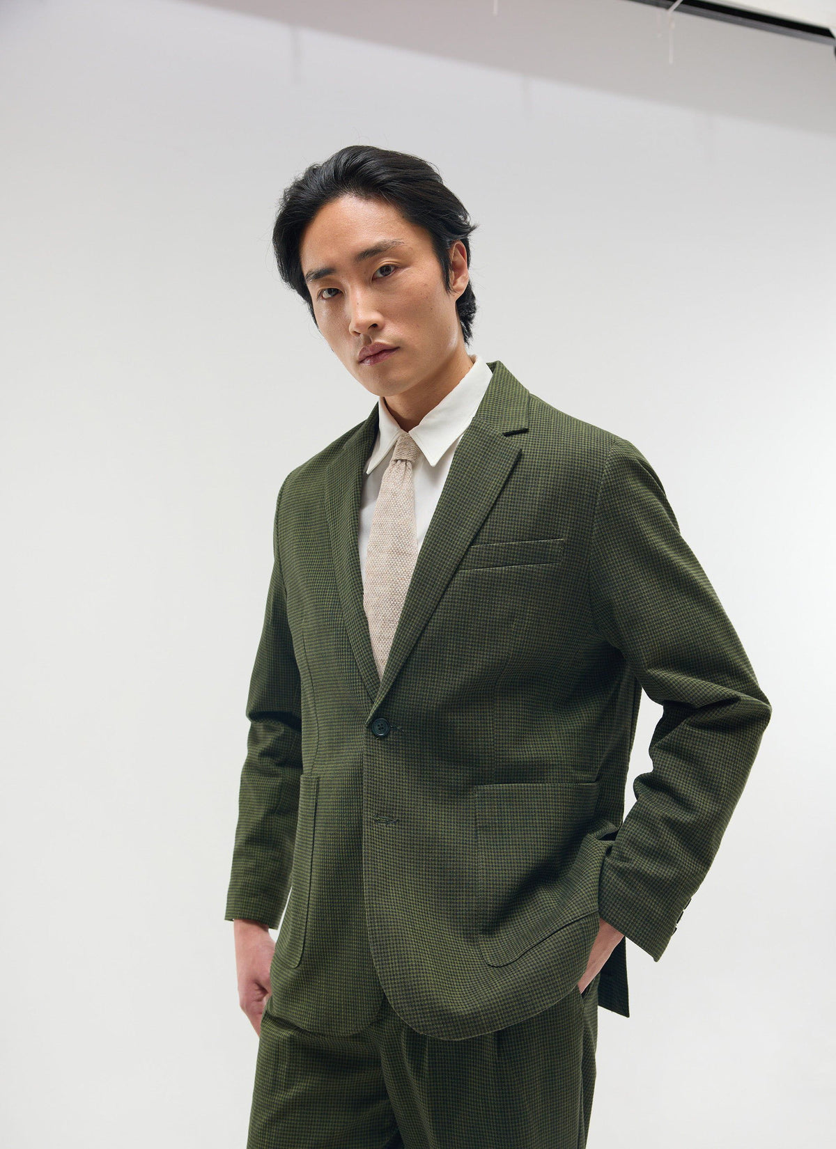 Men's Houndstooth Relaxed Blazer - Suit Jacket - Forest Green | Percival