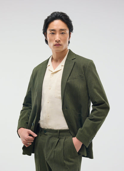 Men's Houndstooth Relaxed Blazer - Suit Jacket - Forest Green | Percival