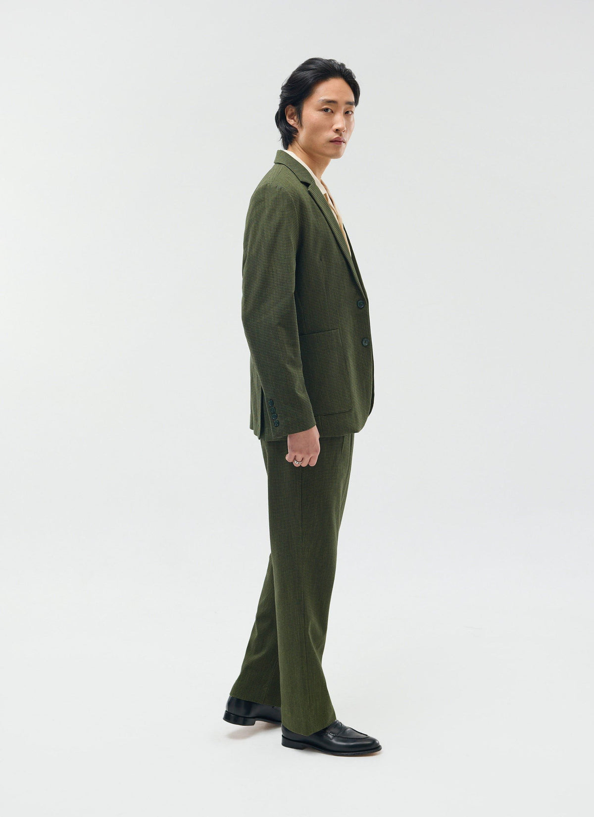 Men's Houndstooth Relaxed Blazer - Suit Jacket - Forest Green | Percival