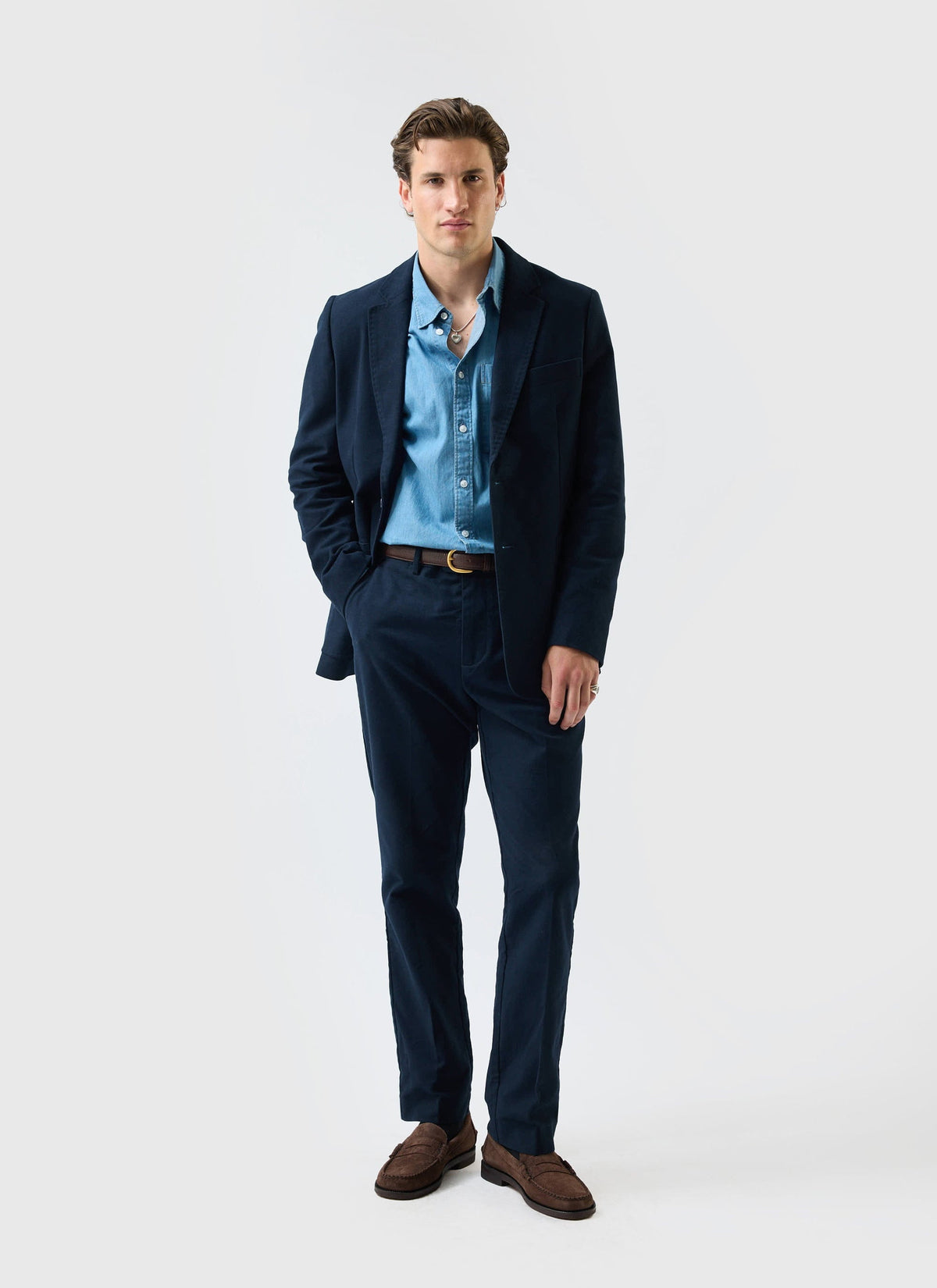 Tailored Moleskin Blazer - Navy | Percival