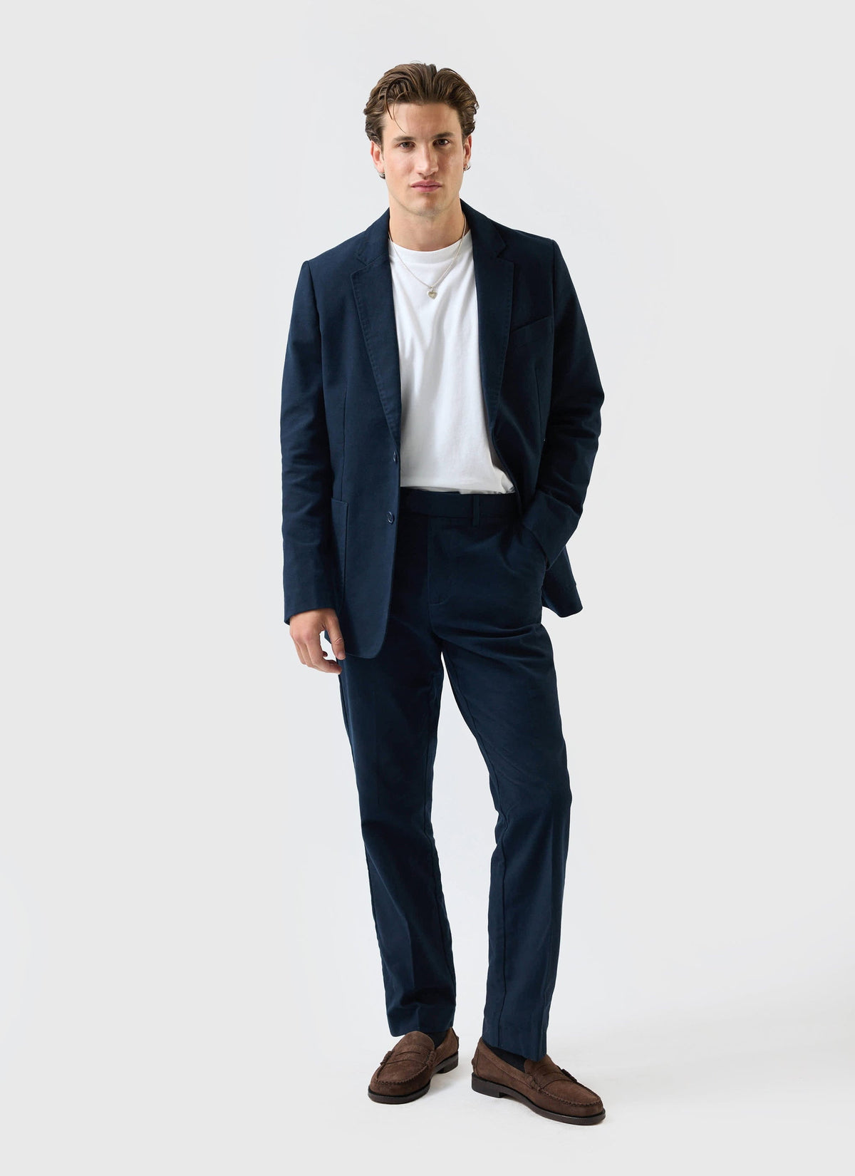 Tailored Moleskin Blazer - Navy | Percival