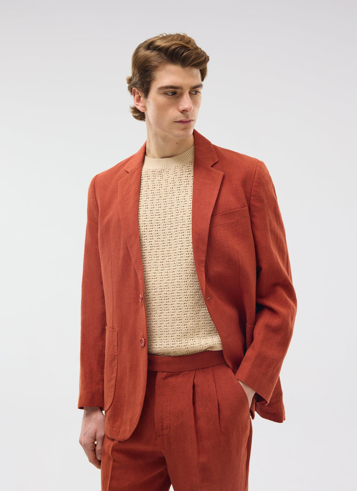 Men's Linen Blazer - Suit Jacket - Rust Red | Percival