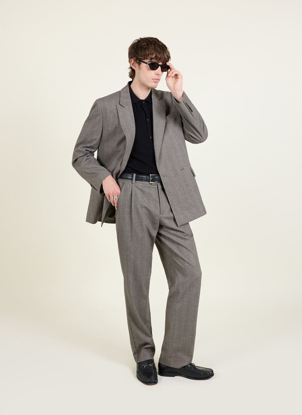 Men's Double Breasted Blazer - Tailored - Herringbone - Grey | Percival