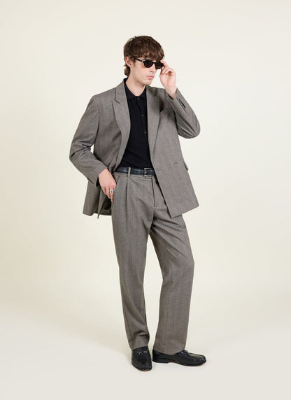 Men's Double Breasted Blazer - Tailored - Herringbone - Grey | Percival