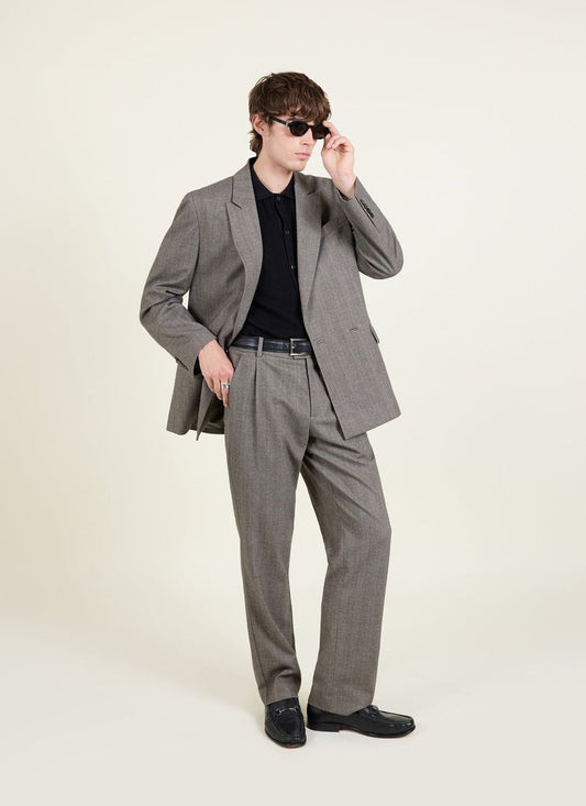 Men's Double Breasted Blazer - Tailored - Herringbone - Grey | Percival