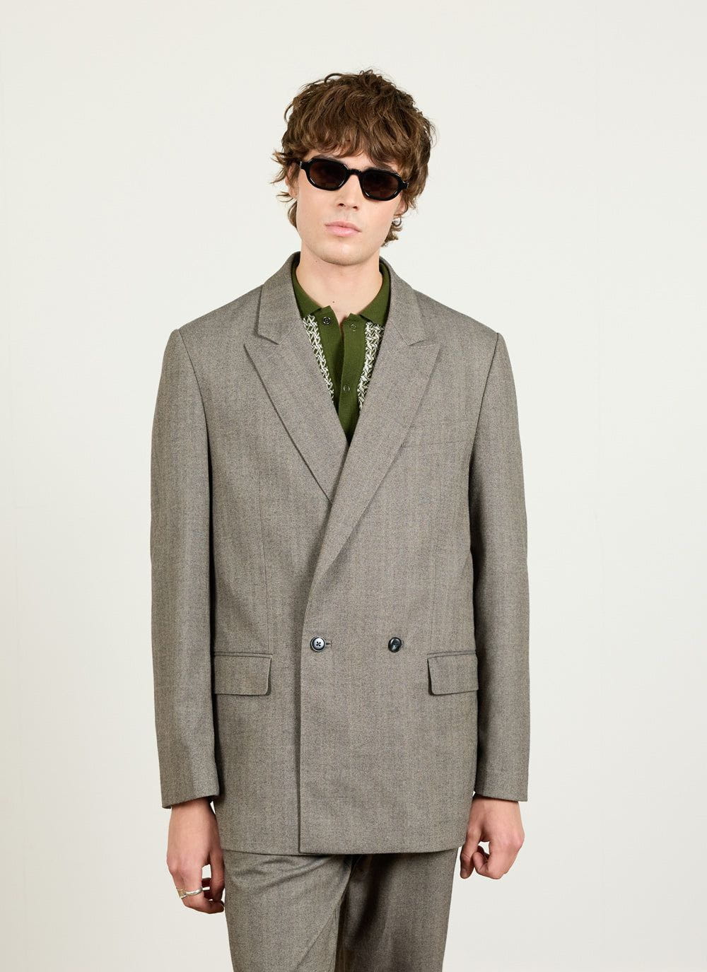 Men's Double Breasted Blazer - Tailored - Herringbone - Grey | Percival