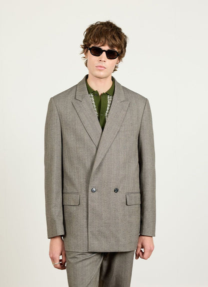 Men's Double Breasted Blazer - Tailored - Herringbone - Grey | Percival