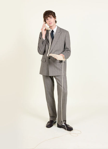 Men's Double Breasted Blazer - Tailored - Herringbone - Grey | Percival