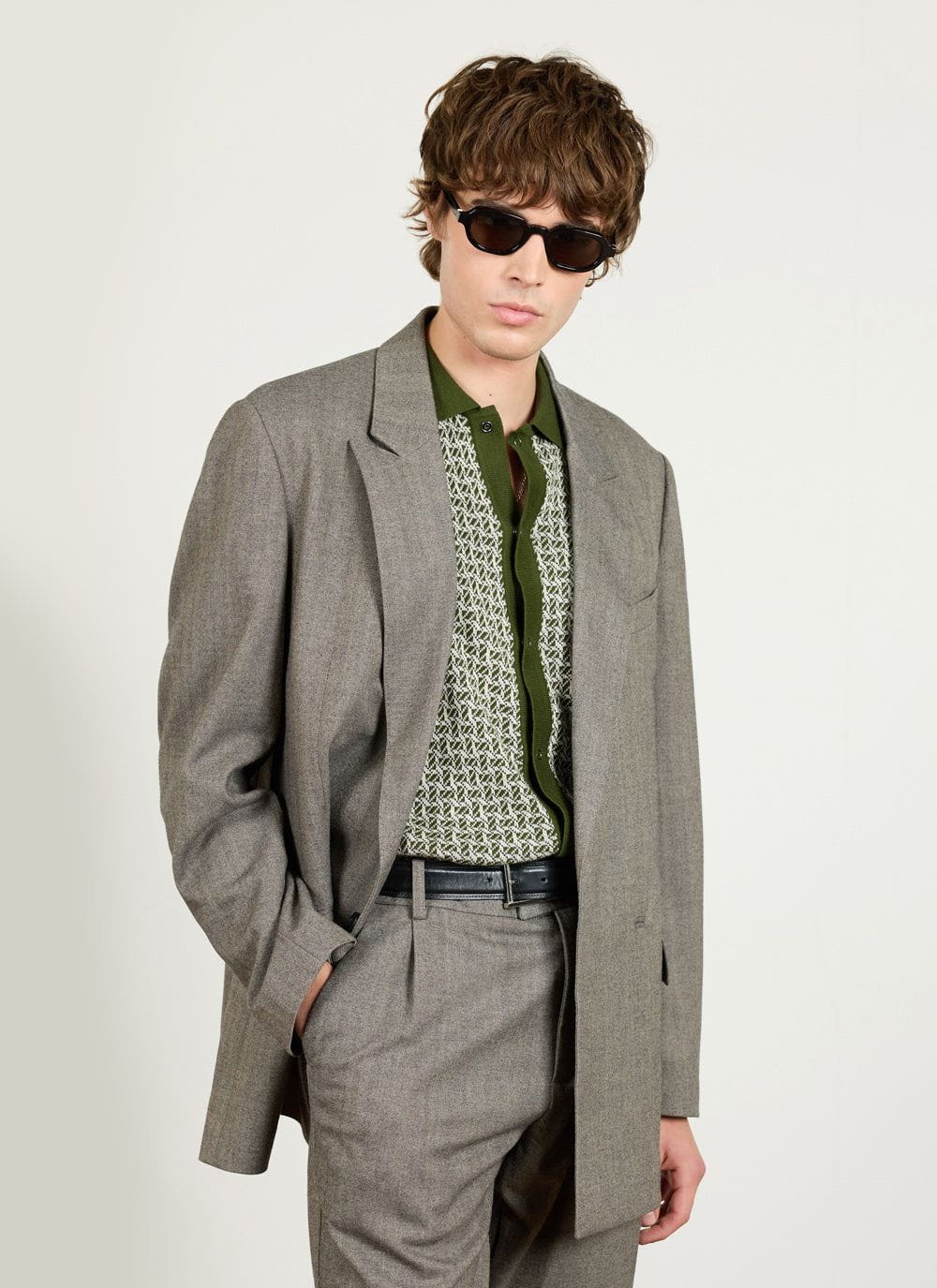 Men's Double Breasted Blazer - Tailored - Herringbone - Grey | Percival