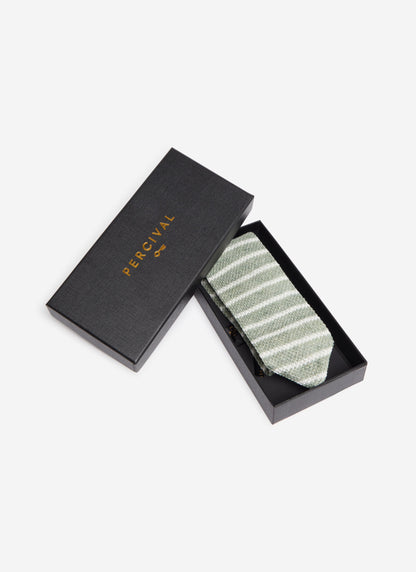 Stripe Linen Tie - Forest Marl | Percival