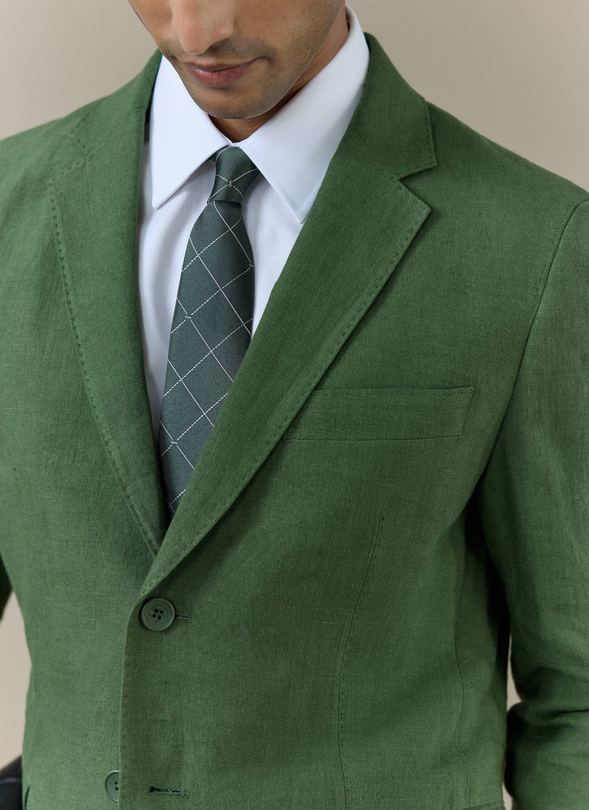 Men's Forest Green Silk Tie - Window Pane Key Jacquard | Percival