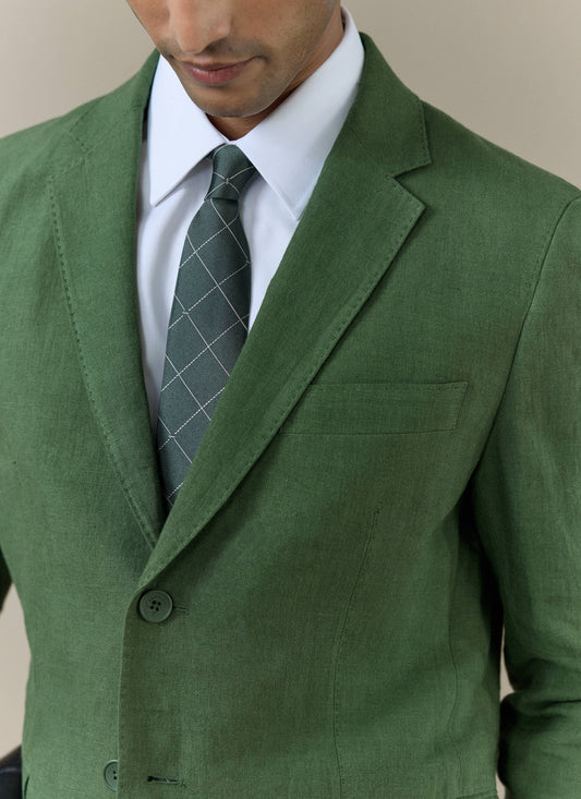 Men's Forest Green Silk Tie - Window Pane Key Jacquard | Percival