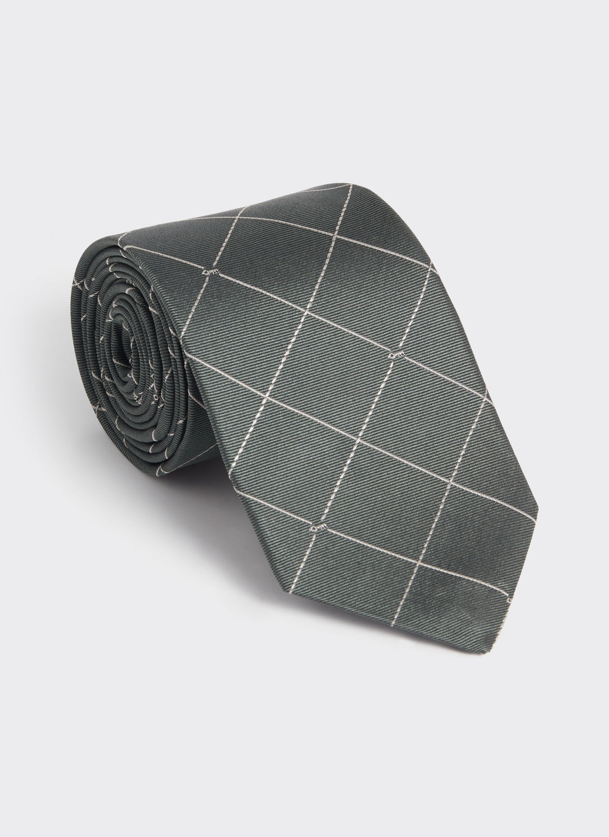 Men's Forest Green Silk Tie - Window Pane Key Jacquard | Percival
