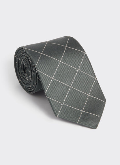 Men's Forest Green Silk Tie - Window Pane Key Jacquard | Percival