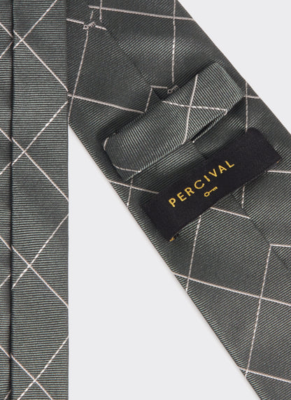Men's Forest Green Silk Tie - Window Pane Key Jacquard | Percival
