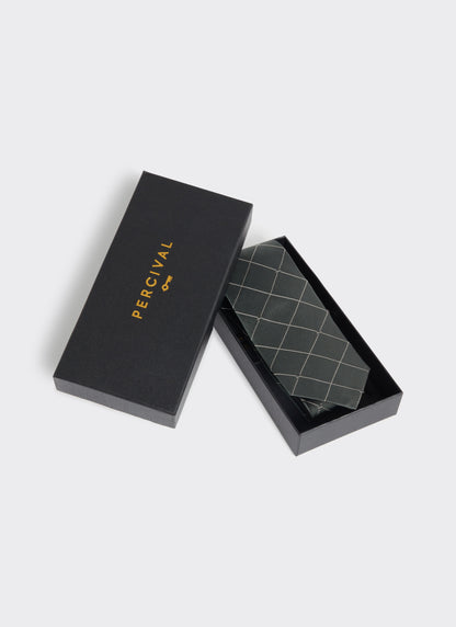 Men's Forest Green Silk Tie - Window Pane Key Jacquard | Percival
