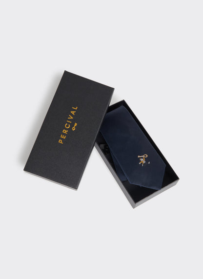 Men's Navy Silk Tie - World Key Design | Percival