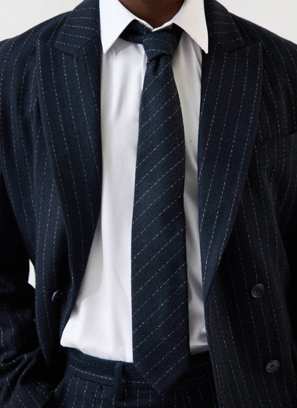 Men's Textured Stripe Tie - Cotton - Navy | Percival