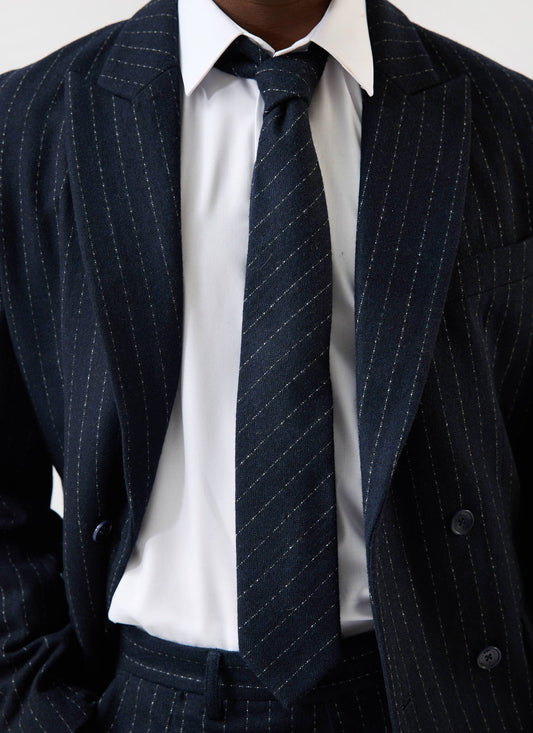 Men's Textured Stripe Tie - Cotton - Navy | Percival