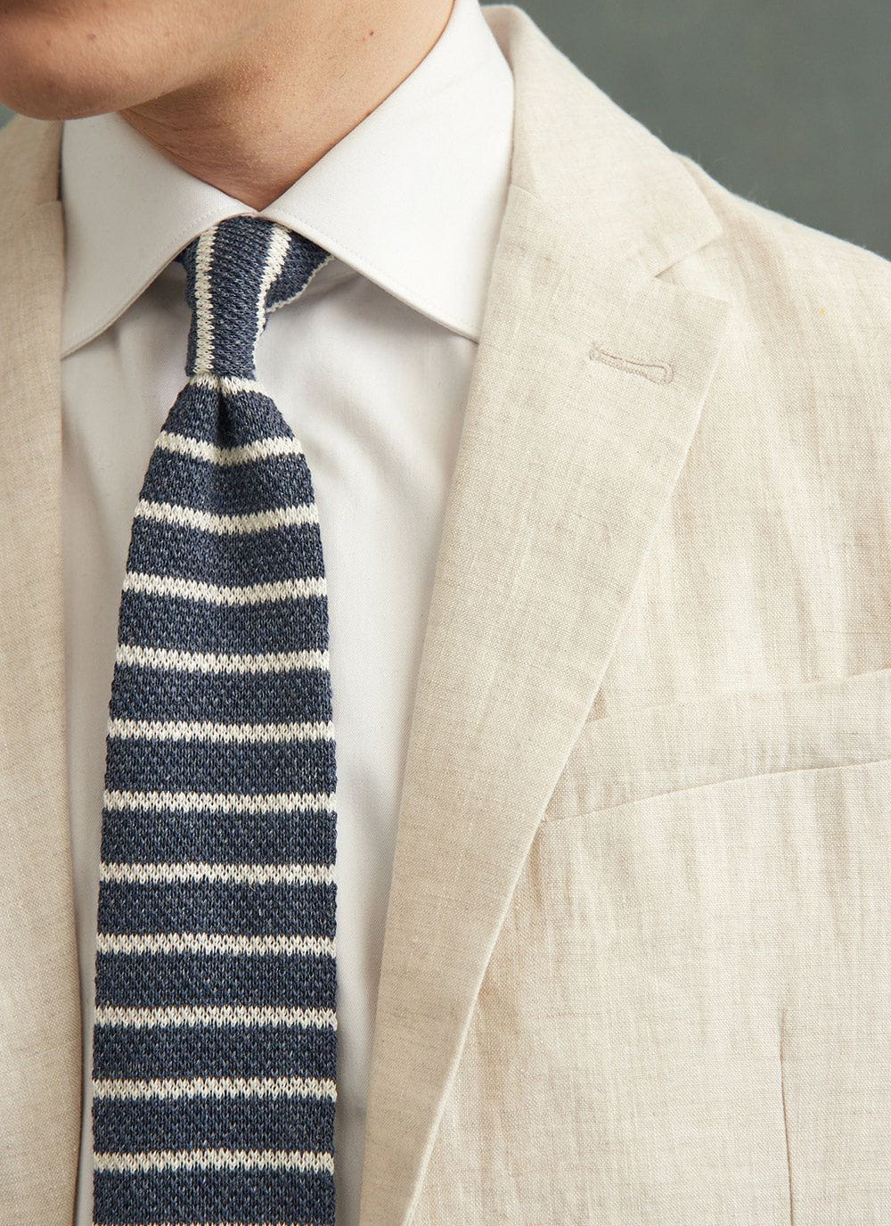 Men's Linen Neck Tie - Navy Marl Stripe | Percival