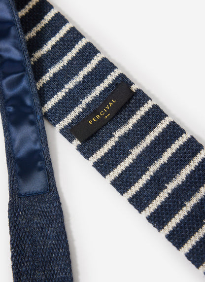Men's Linen Neck Tie - Navy Marl Stripe | Percival