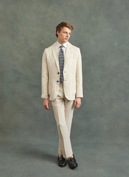 Men's Linen Neck Tie - Navy Marl Stripe | Percival