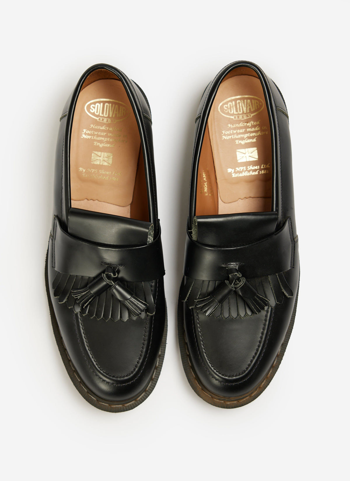 Men's Solovair Loafers - Hi-Shine Tassel - 100% Leather - Black | Percival
