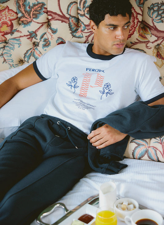 Tucker Ringer T-Shirt - Organic Cotton - White with Navy | Percival