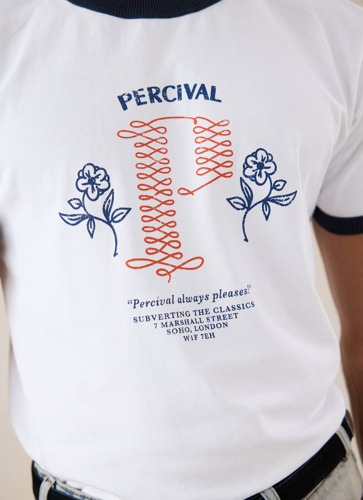 Tucker Ringer T-Shirt - Organic Cotton - White with Navy | Percival