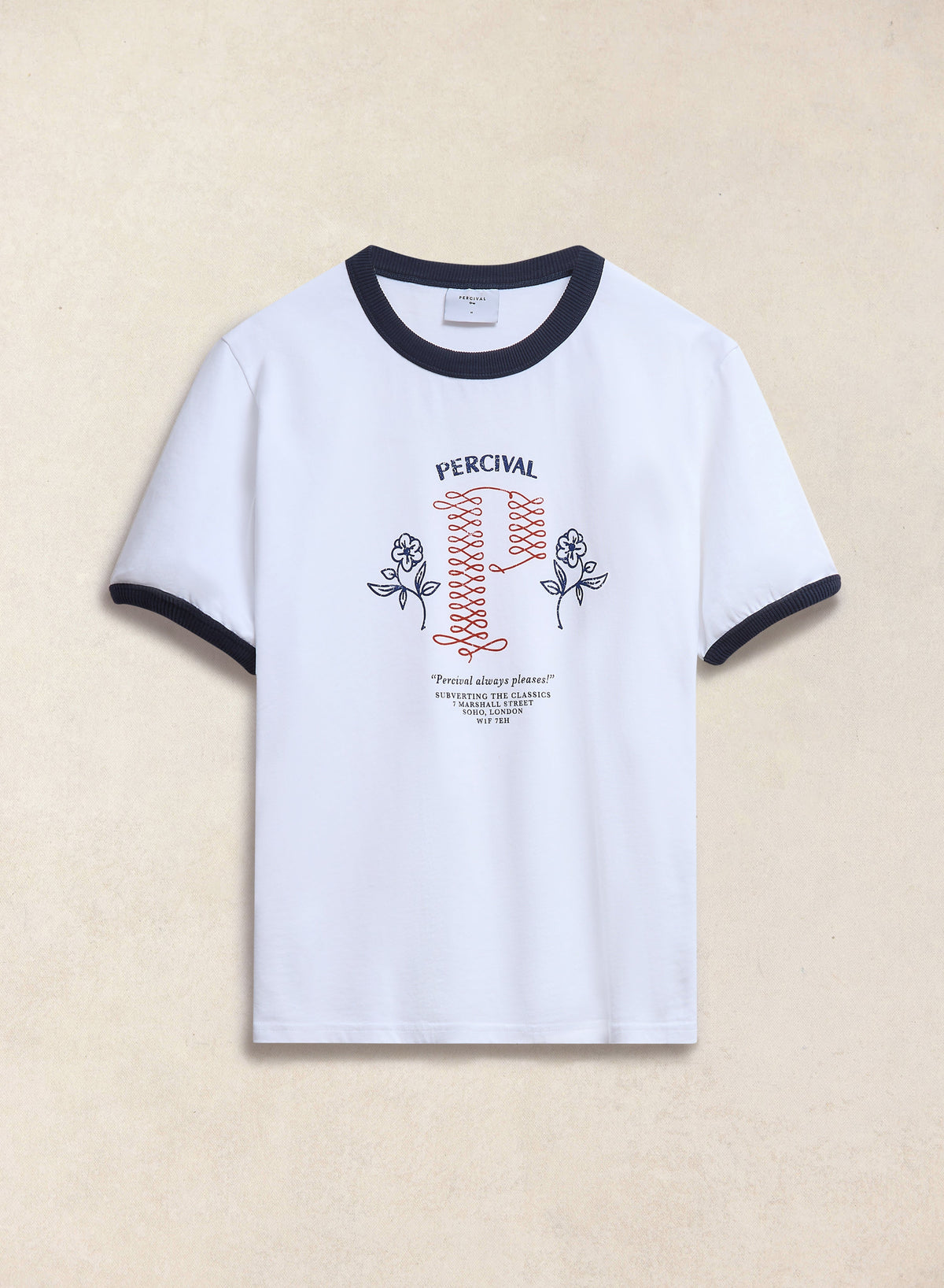 Tucker Ringer T-Shirt - Organic Cotton - White with Navy | Percival
