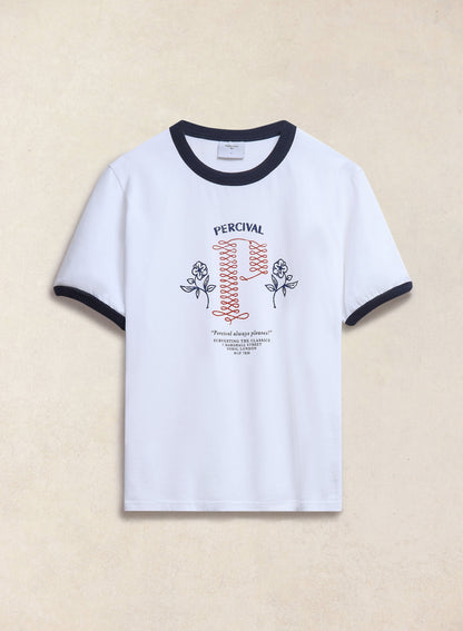 Tucker Ringer T-Shirt - Organic Cotton - White with Navy | Percival