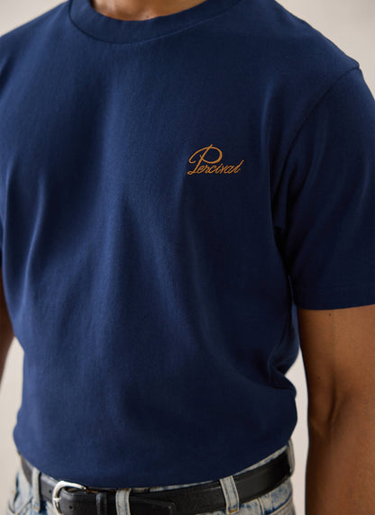 Navy Script Embroidered T-Shirt - Organic Cotton | Percival