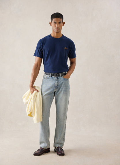 Navy Script Embroidered T-Shirt - Organic Cotton | Percival