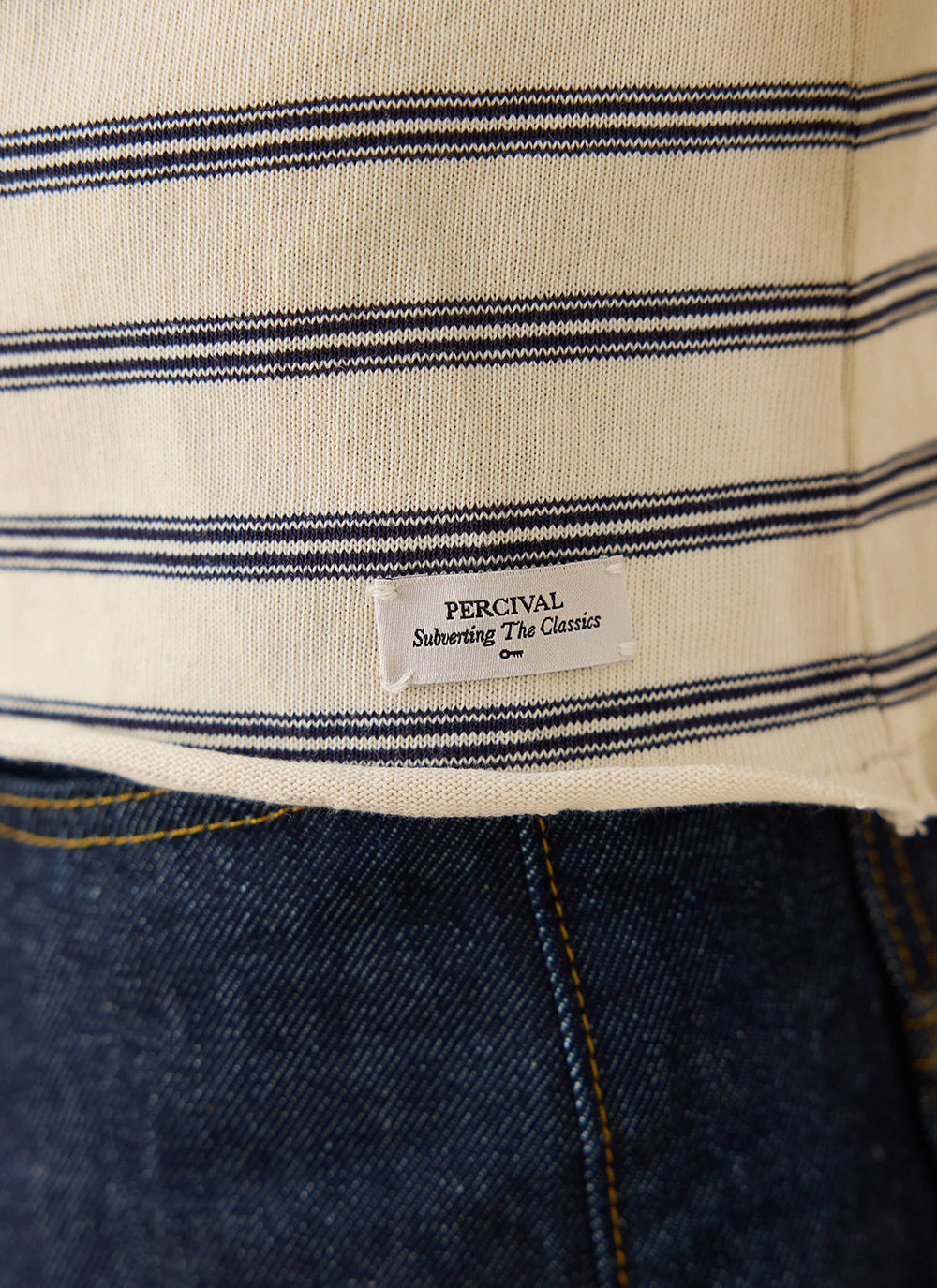 Men's Striped Long Sleeve T Shirt: Arlo - Cotton - White | Percival