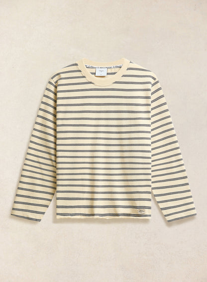Men's Striped Long Sleeve T Shirt: Arlo - Cotton - White | Percival