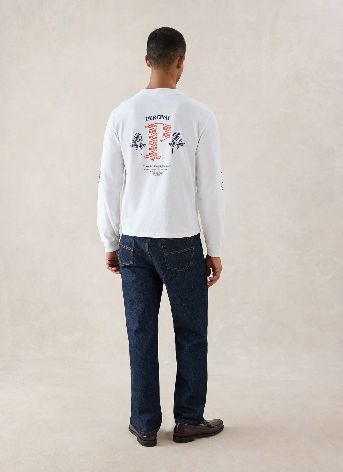 Tucker Embroidered Long Sleeve T-Shirt - White | Percival