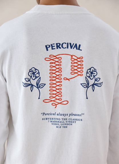 Tucker Embroidered Long Sleeve T-Shirt - White | Percival