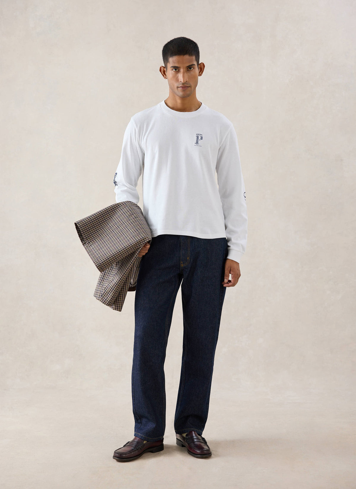 Tucker Embroidered Long Sleeve T-Shirt - White | Percival