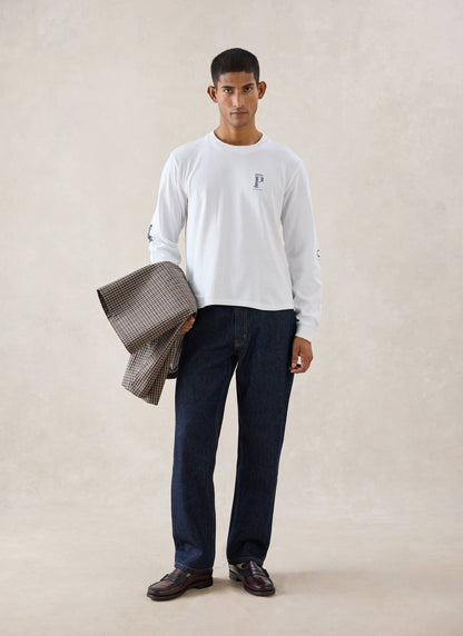 Tucker Embroidered Long Sleeve T-Shirt - White | Percival