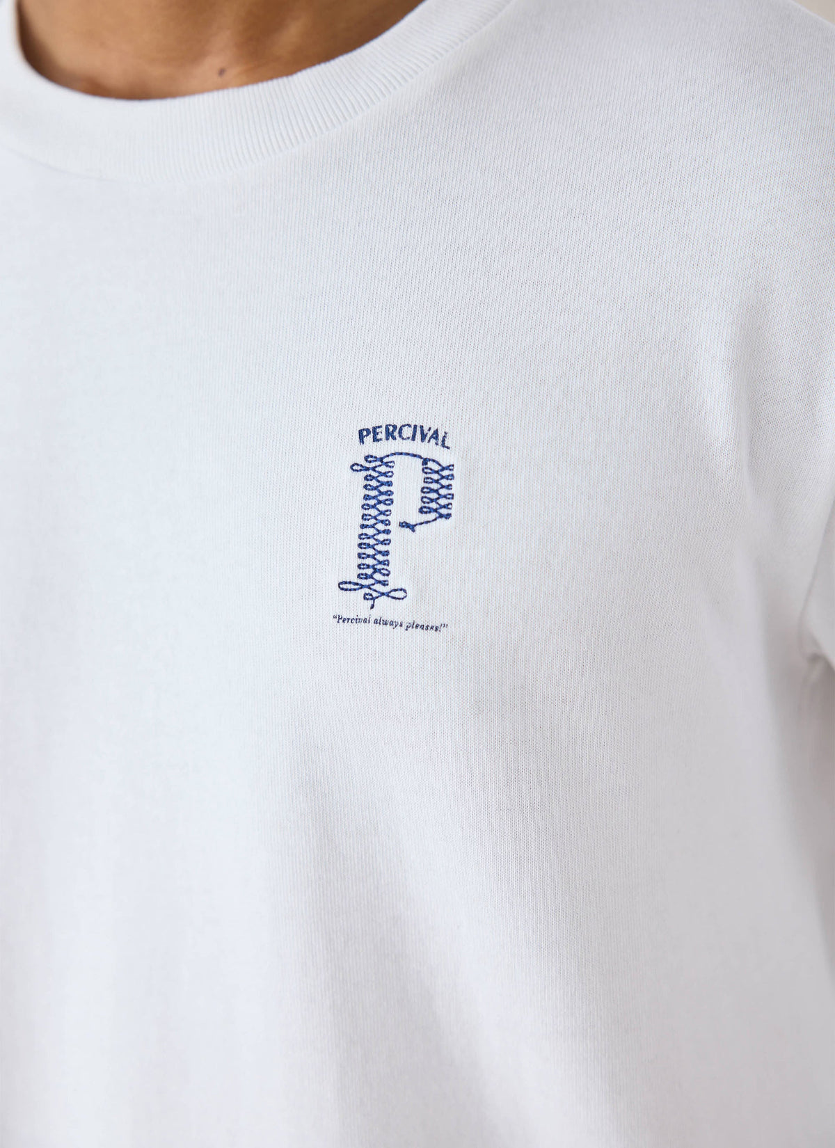 Tucker Embroidered Long Sleeve T-Shirt - White | Percival