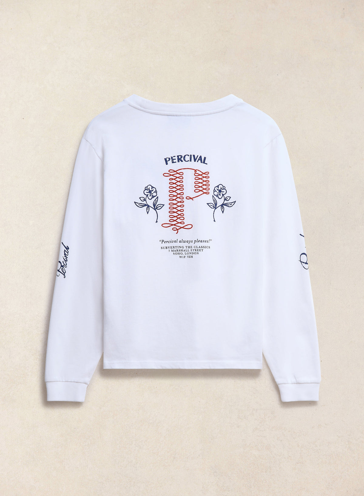 Tucker Embroidered Long Sleeve T-Shirt - White | Percival