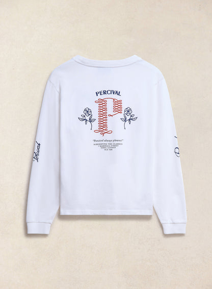 Tucker Embroidered Long Sleeve T-Shirt - White | Percival