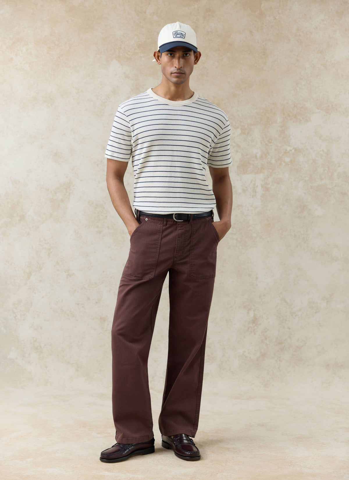 Men's Waffle T-Shirt - Ernie - Cotton - Cream Stripe | Percival