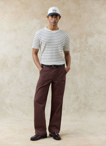 Men's Waffle T-Shirt - Ernie - Cotton - Cream Stripe | Percival
