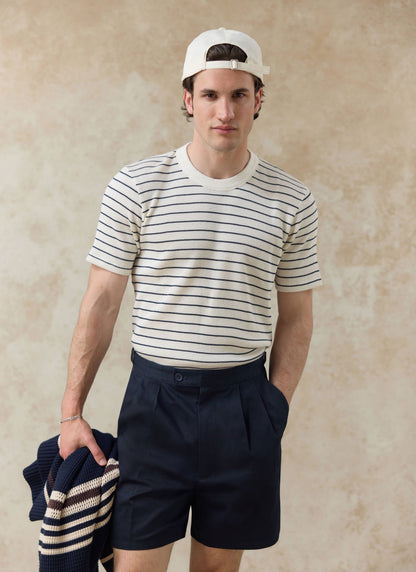 Men's Waffle T-Shirt - Ernie - Cotton - Cream Stripe | Percival