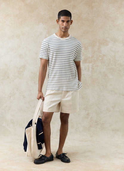 Men's Waffle T-Shirt - Ernie - Cotton - Cream Stripe | Percival
